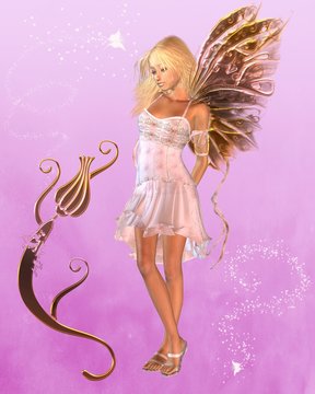 Pink Fairy with Magical Background