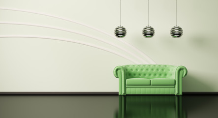 Innenaufnahme mit grün sofa 3d