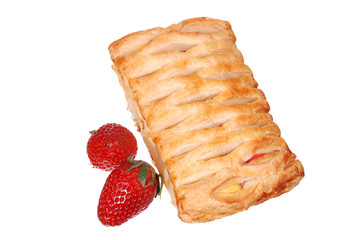 One fresh bun and strawberry isolated