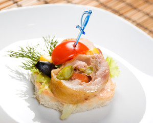 Canape with meat loaf.close up