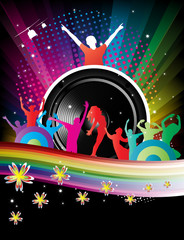 Background for Disco flyers with black Speaker and dancer