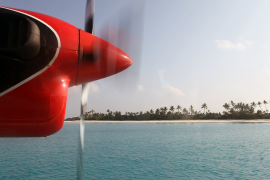 View through air taxi window, Maldives