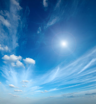 Sun with clouds in blue sky