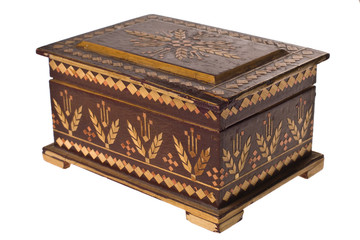 Old antique wooden casket isolated with cliping path