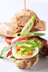 Brown bread with roasted bacon