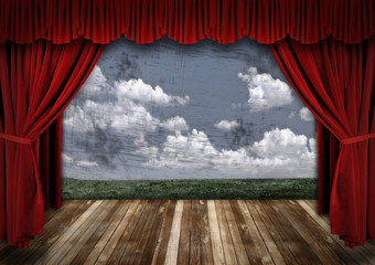 Obraz premium Dramatic Stage With Red Velvet Theater Curtains