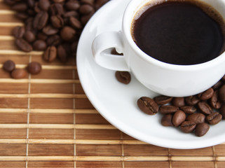cup of cafe on a bamboo serviette kind from above