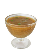 Vegetable soup puree in a glass dish