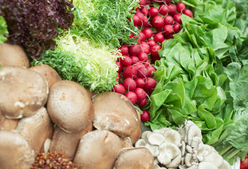 Vegetables and mushrooms in supermarket