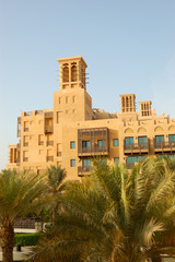 Arabic style hotel at sunset, Dubai, UAE