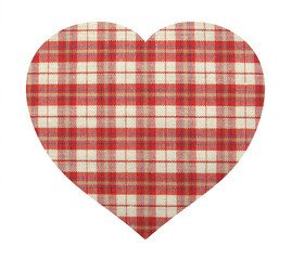 Heart shape made of textile plaid material red and white