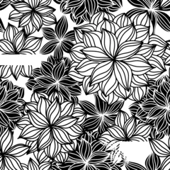 Abwaschbare Fototapete Blumen schwarz und weiß Gekritzel nahtloses Blumenmuster
