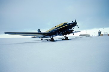 skiplane parked at Antarctic Research Station