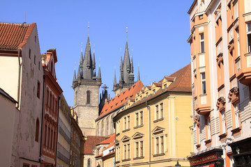 Fototapeta na wymiar Tyn Cathedral on the Oldtown Square in Prague