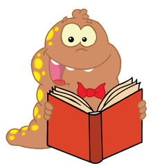 Fototapeta premium Energetic Brown And Red Spotted Worm Reading A Book
