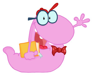 Waving Purple Worm Student Carrying A Book