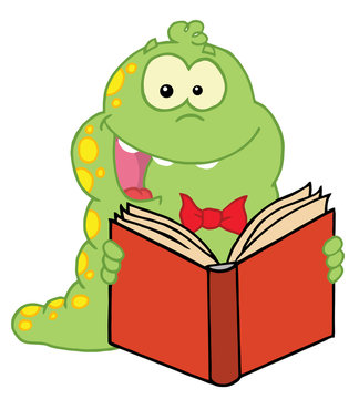 Happy Yellow Spotted Green Caterpillar Reading A Good Book