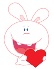 White Bunny Rabbit Grinning And Holding A Red Love Heart