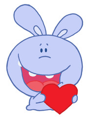 Purple Rabbit Laughing And Holding a Red Heart