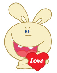 Yellow Rabbit Laughing And Holding a Red Heart Love Valentine