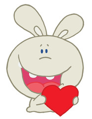 Beige Rabbit Laughing And Holding a Red Heart