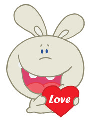 Beige Rabbit Laughing And Holding a Red Heart Love