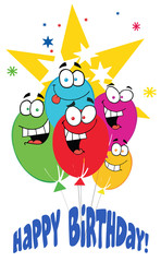 Happy Birthday Baloons With Stars With Text Happy Birthday!