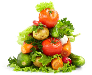 fresh vegetables on the white background