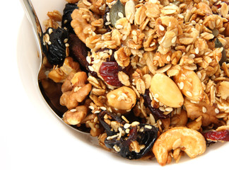 Baked muesli in bowl