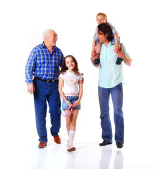 Happy kids with father and grandfather