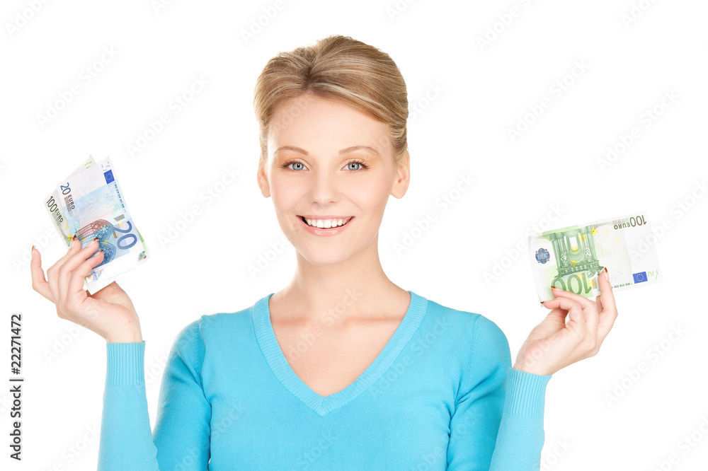 Wall mural lovely woman with money