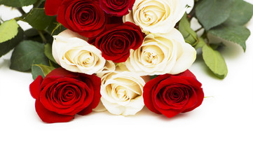 Red and white roses isolated on white