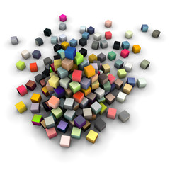 large stack of colored cubes