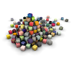 large stack of colored cubes