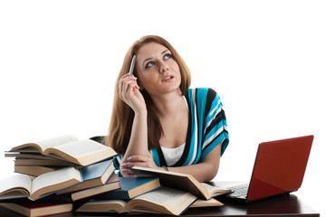 Female student prepare for examination