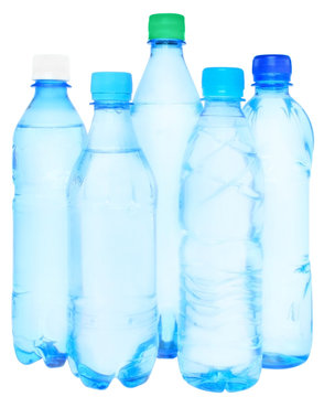 Bottles with water on a white background.