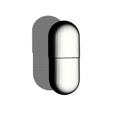 graphical woodcut mezzo representation of a pill with shadow
