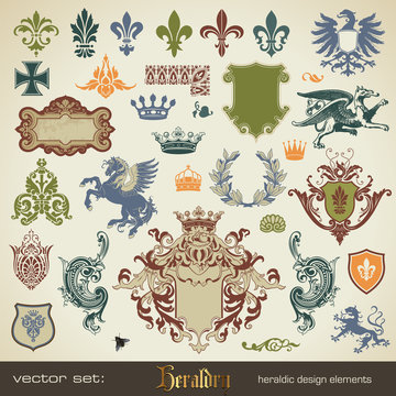vector set: heraldry - large variety of design elements