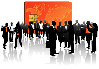 Illustration of banking card and people