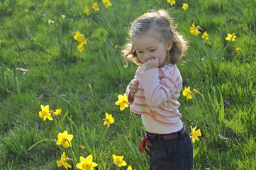 junges Mädchen auf Blumenwiese, Kleinkind, 2 Jahre alt