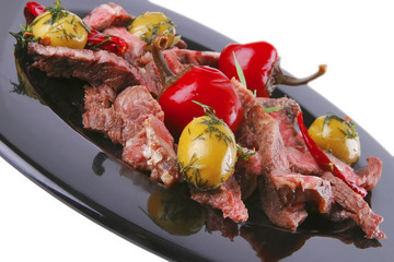 well down meat slices on dish