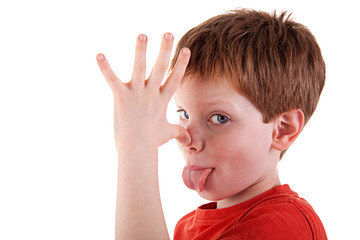 cute boy making "funny face."