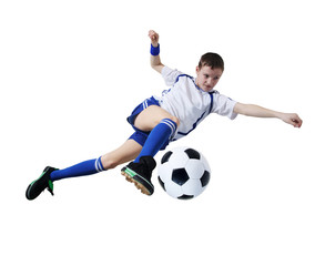 Fototapeta na wymiar Boy with soccer ball, Footballer. (isolated)