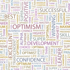 Fototapeta premium OPTIMISM. Seamless vector pattern with word cloud.