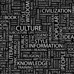 CULTURE. Seamless vector pattern with word cloud.