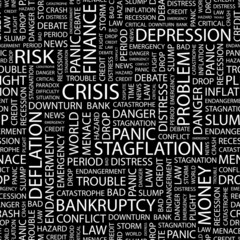 CRISIS. Seamless vector pattern with word cloud.