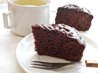Chocolate Cake Slices at Breakfast.