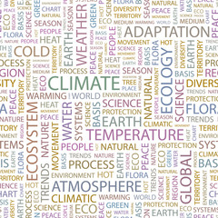 CLIMATE. Seamless vector pattern with word cloud.