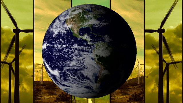 Spinning globe and wind turbine montage - HD
