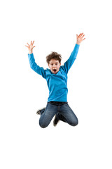 Boy jumping isolated on white background